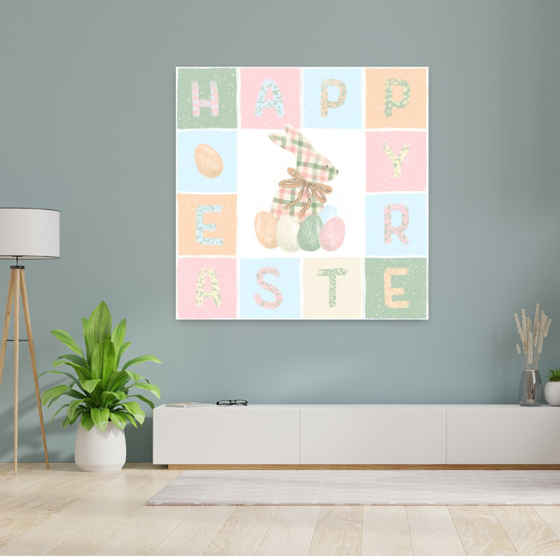 Happy Easter Bunny Contemporary Rabbit Spring Forest Wall Art Print 1 Piece Wrapped Canvas Wall Art, 121.92cm H x 121.92cm W