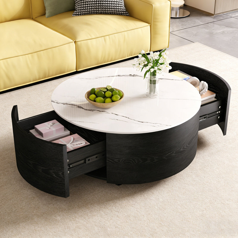 Table basse ronde avec rangement, Noir