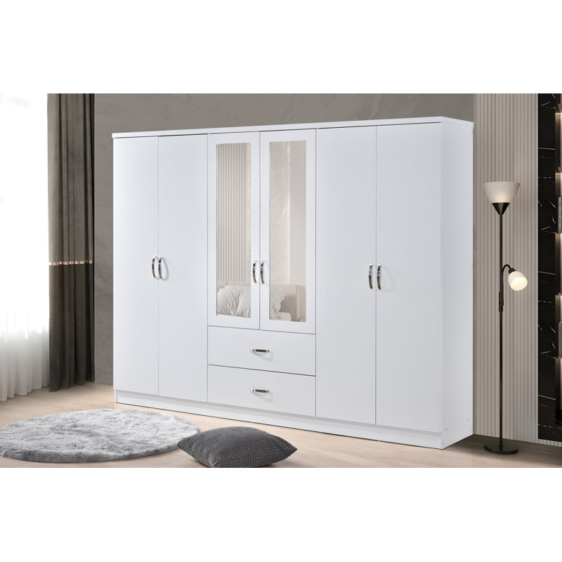 White 6 Door 2 Drawer Mirrored Wardrobe With Chrome Handles