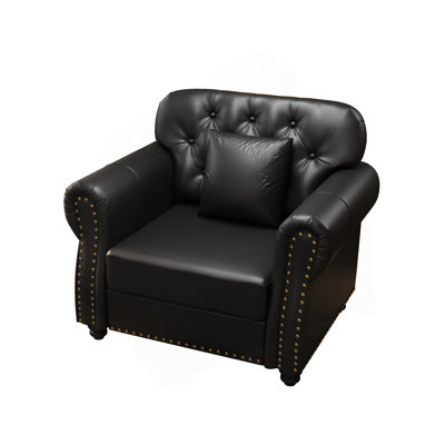 Canapé de 41,3 po rembourré en similicuir avec garniture cloutée et accoudoirs roulés, canapé de style Mid-Century Chesterfield avec capitonnage à boutons, comprend 1 oreiller, noir