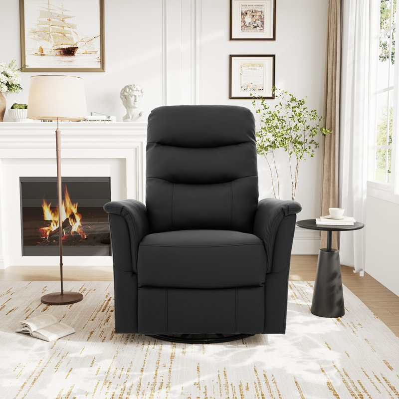  Fauteuil inclinable manuel berçant à bascule avec chaleur et poche latérale, cuir PU, noir, Noir
