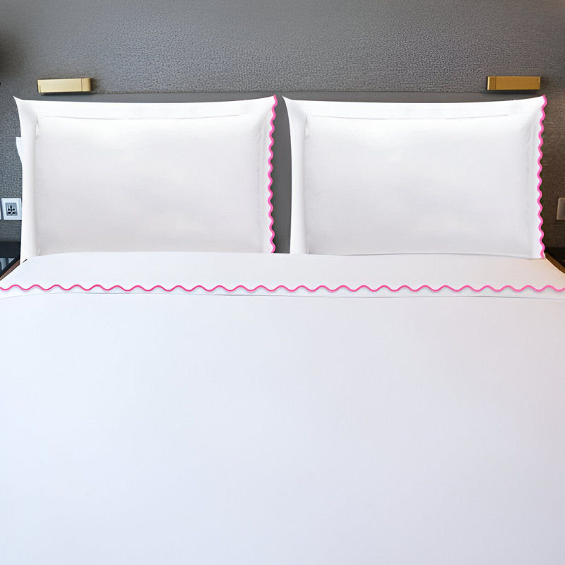 400TC Cotton Small Scallop Embroidery Cotton 4 Piece Sheet Set Fitted Sheet Fits Upto 16" Deep Pocket, Twin Fitted Sheet
