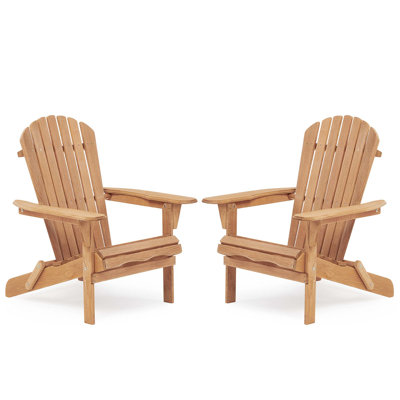 Solid Cedar Wood Adirondack Patio Chairs with Embossed Grain, Foldable and Durable for Outdoor Relaxation, Set of 2