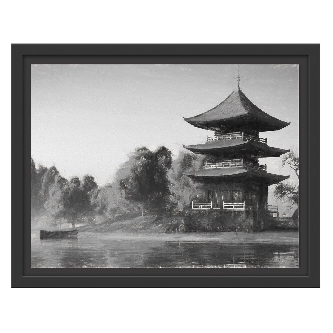 Gerahmtes Wandbild asiatischer Tempel an See