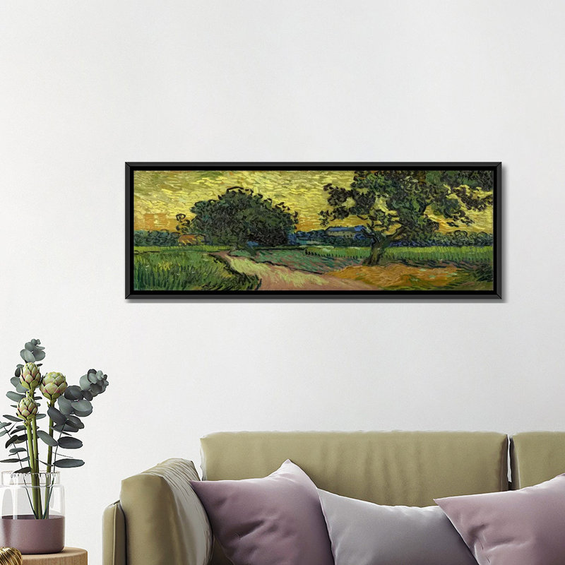 Paysage au crépuscule par Vincent Van Gogh - reproduction d'art sur toile, H 20 po x l 60 po x P 1,5 po, Cadre noir