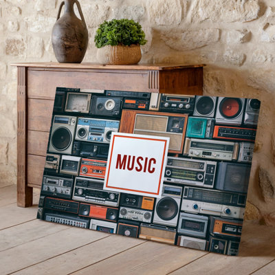 Canvas Create A Visually Striking Background Featuring A Collage Of Vintage Wall Art Audio Equipment Including Cassette Players Radios Canvas Wall Art