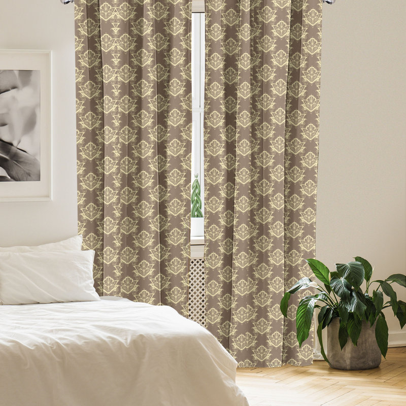 Rideaux 4 panneaux East Urban Home Boho, tons de terre à motif floral oriental, cacao et crème, L 56 po x L 63 po