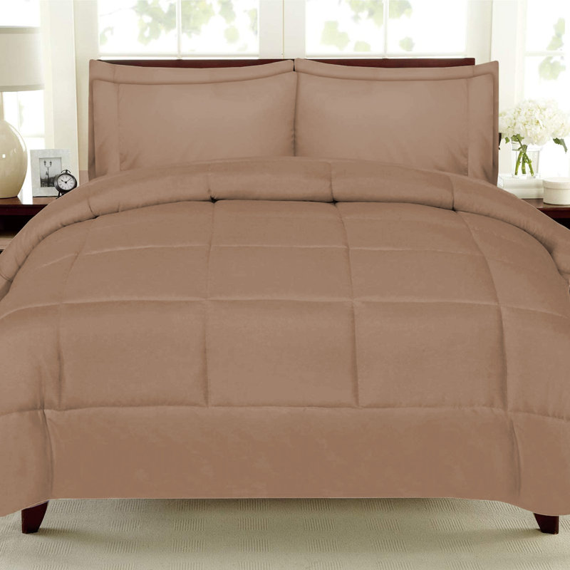 Luxury Soft Down Alternative Microfiber Lightweight Comforter Set Bed in a Bag, Dark Khaki, Dark Khaki