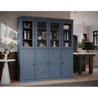 Vaisselier 100% bois massif 65 po avec verre transparent, portes Shaker et tablettes réglables