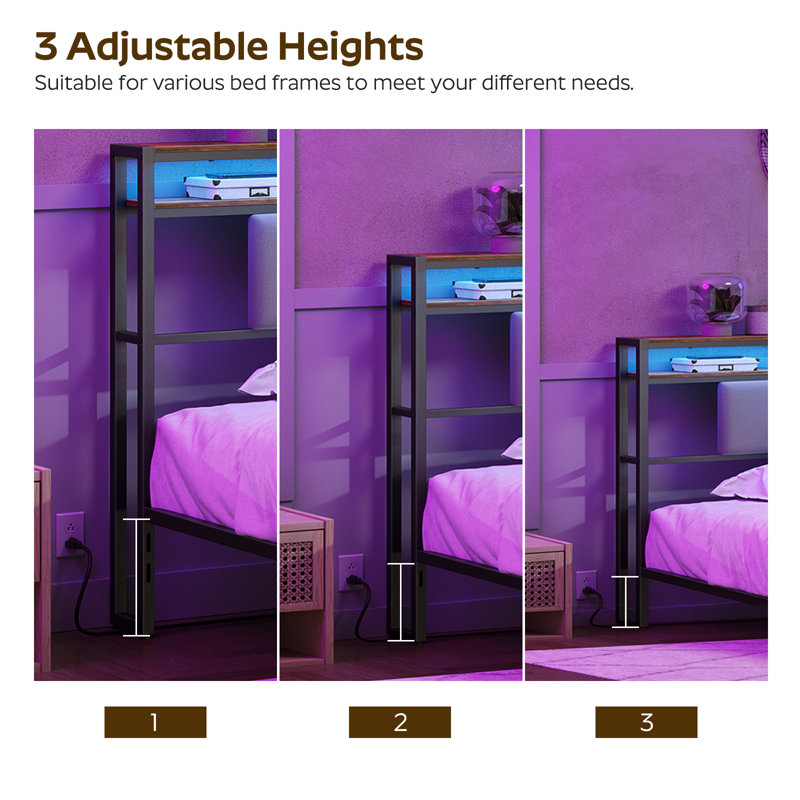 Lutske 40"H Headboard for King Size Bed with Charging Station and LED Light, Height Adjustable, King