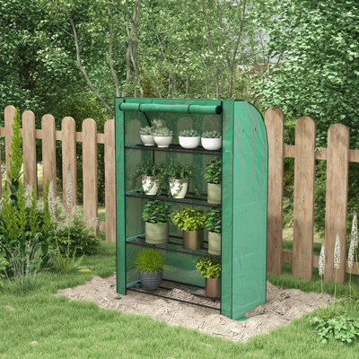 Breonca 4 Tier Mini Greenhouse Reinforced PE Cover 170 x 120 x 50 cm Green