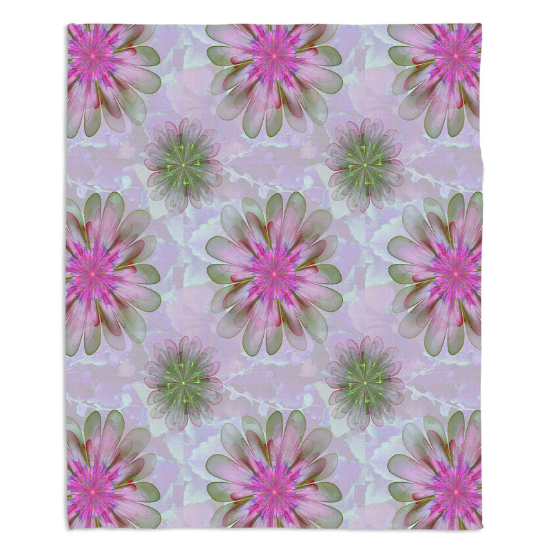  Jeté fleur, l 68 po x L 80 po, Rose / Vert
