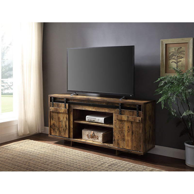 Meuble télé Chickanaw avec 2 portes de grange coulissantes, Brun double