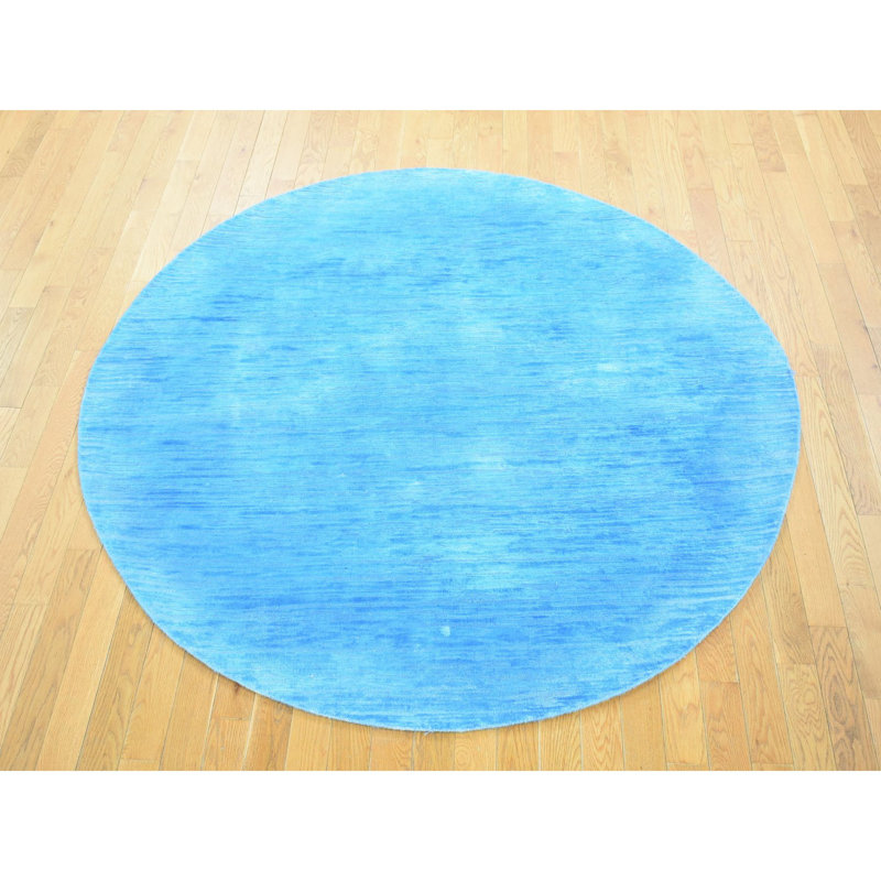 Tapis bleu en laine noué à la main de conception unique nouvel âge 6 pi 1 po x 6 pi 1 po Noam