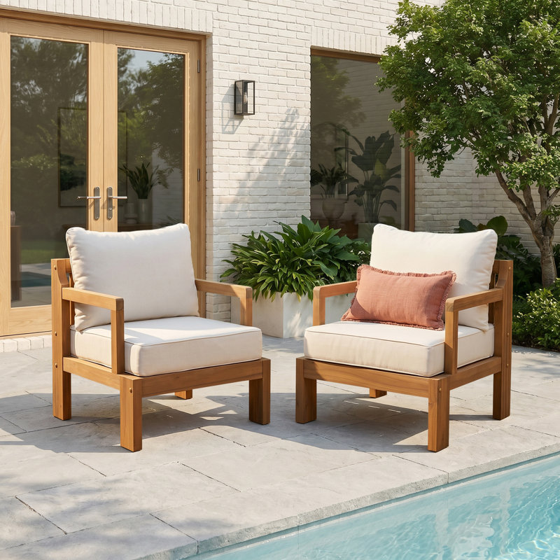 Chaise longue d'extérieur avec coussins Acacia (ensemble de 2)