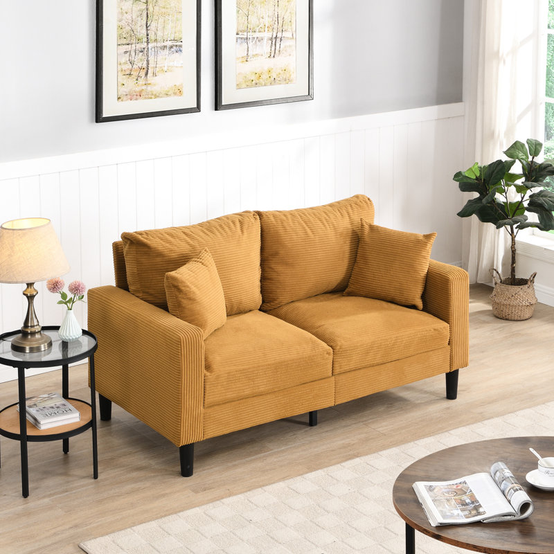 Orange 57" 2 Comfy With Upholstered Sponge Cushion. Wooden Frame For Small Space Living, Bedroom, Apartment Form 2. Living Room, Look