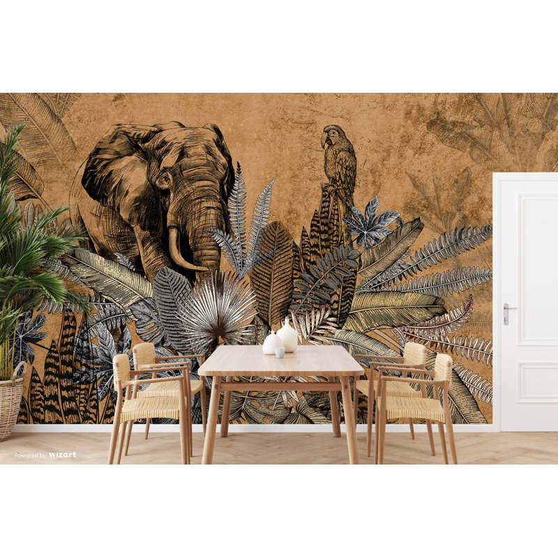 Murale de papier peint rétro Vintage Elegance, L 117,96 po x l 131 po, Orange