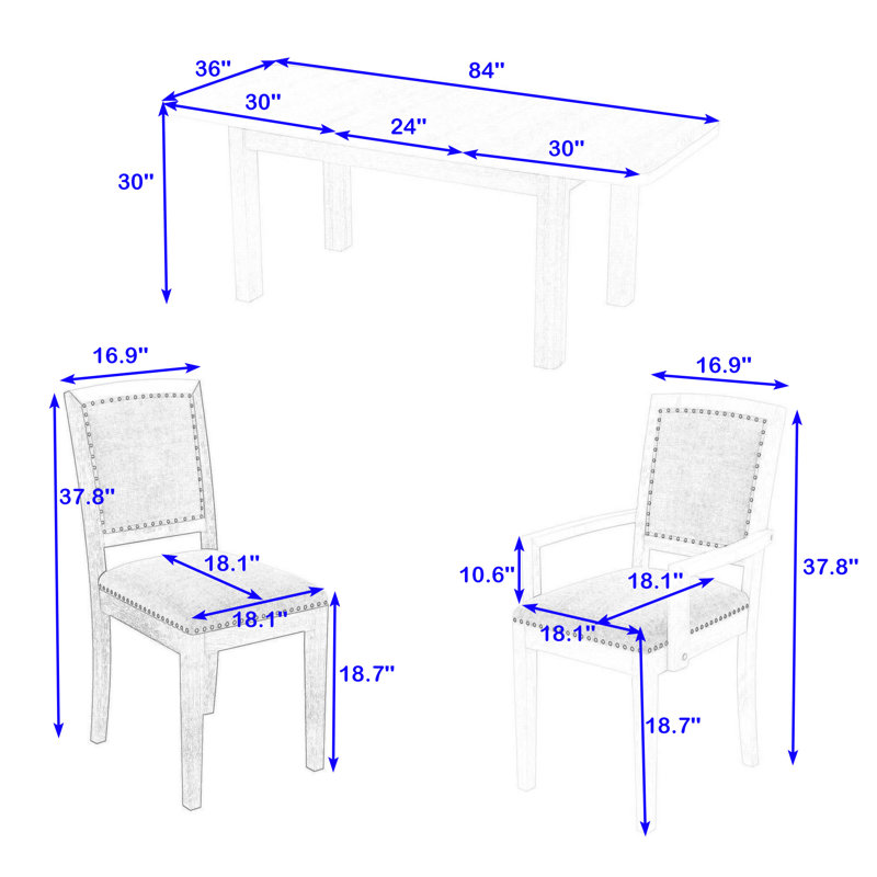 Ensemble de table de salle à manger 9 pièces, table extensible avec rallonge amovible Bastrie, 6 chaises sans accoudoirs et 2 chaises