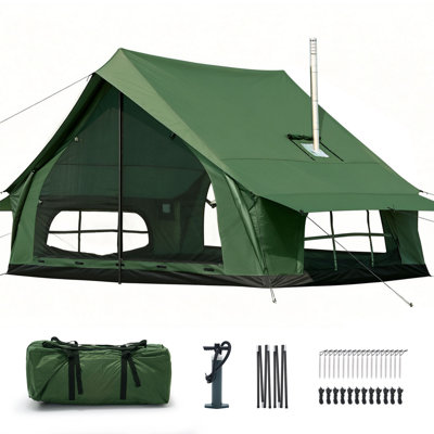 2‑4 Person Hot Tent with Stove Jack, 4‑Season Waterproof Inflatable Cabin Tent, All‑Weather Shelter for Hiking Backpacking