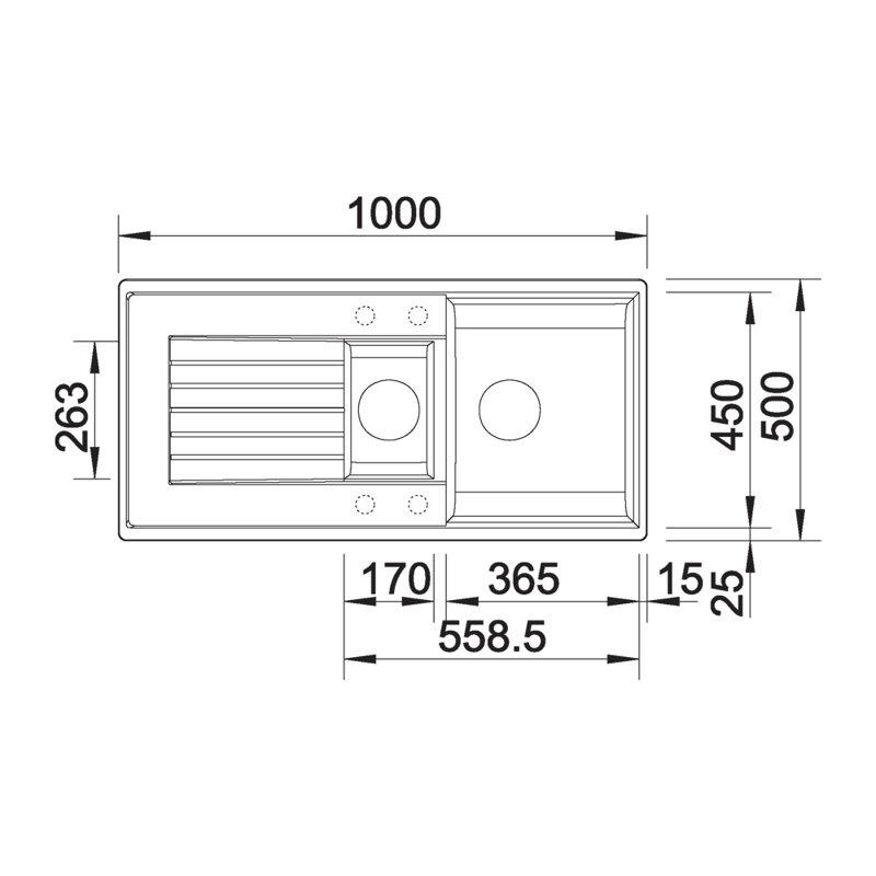 Zia 1.5 Bowl Inset Kitchen Sink, 202mm H x 500mm W x 1000mm L, Anthracite