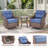 Elona 7-Piece Outdoor Wicker Patio Conversation Set With Square Metal Fire Pit, Swivel Gliders, Ottomans And Side Table For Patio-1177895543