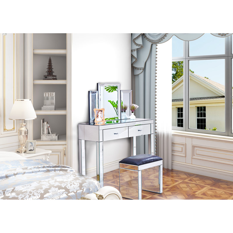 Bureau spacieux pour chambre à coucher avec miroir et tiroirs - Élégance moderne