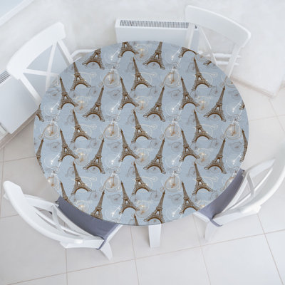 House of Hampton® Eiffel Fitted Round Tablecloth Diameter Brown Pale Blue