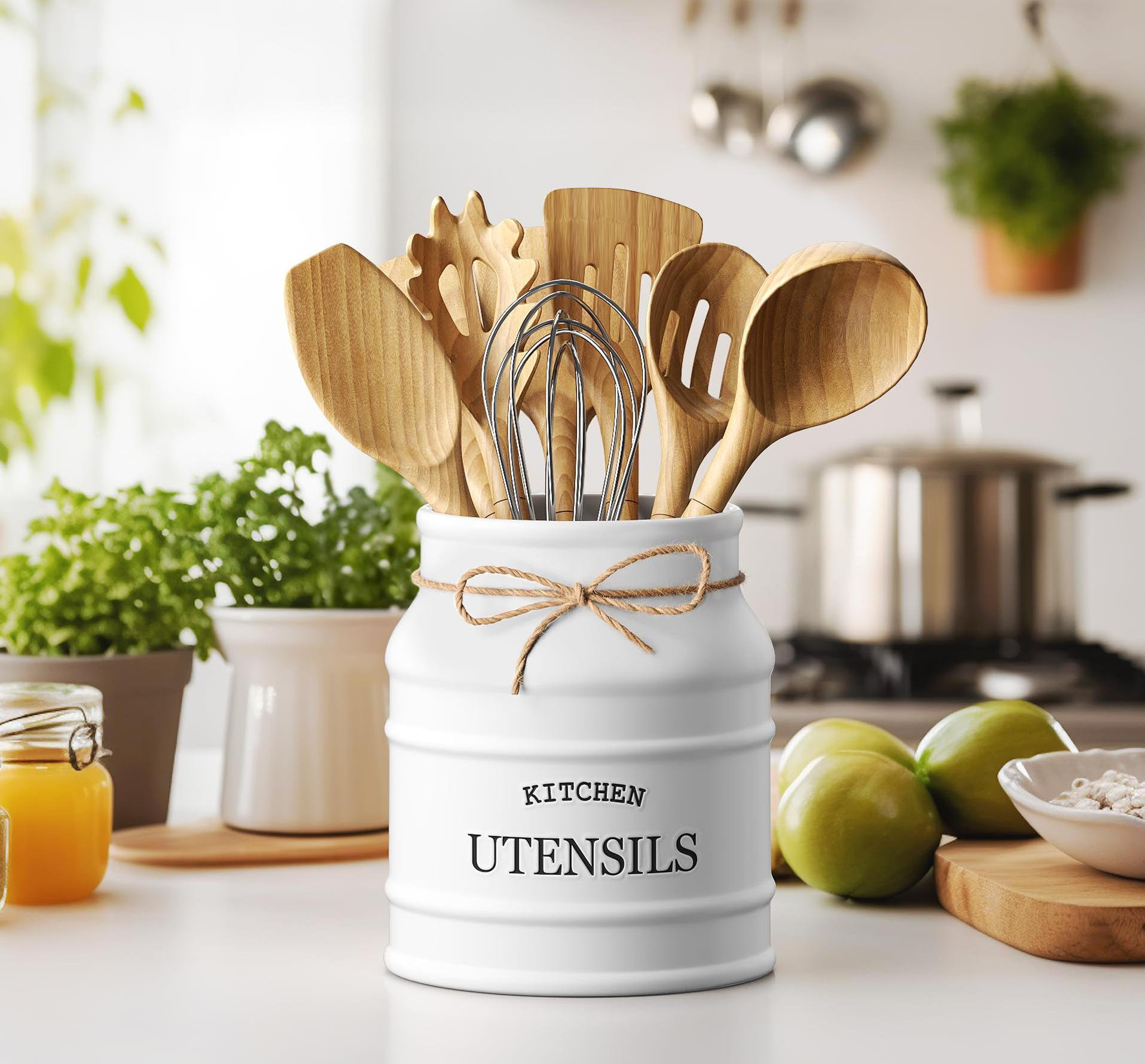 One Allium Way® Ceramic Farmhouse Utensil Holder For Kitchen Counter,Countertop Cooking Tool Spatula Organizer | Wayfair