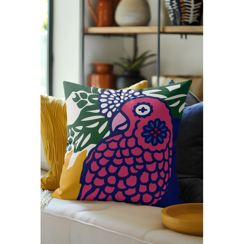 Coussin en microsuède Sibia, Carré 20 po, Navy Blue/Pink/Green/Yellow