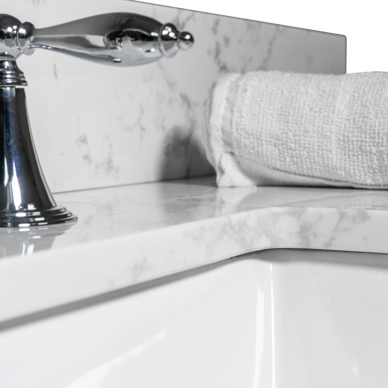 Dessus de meuble-lavabo en pierre Montary avec lavabo rectangulaire encastré en céramique Montary