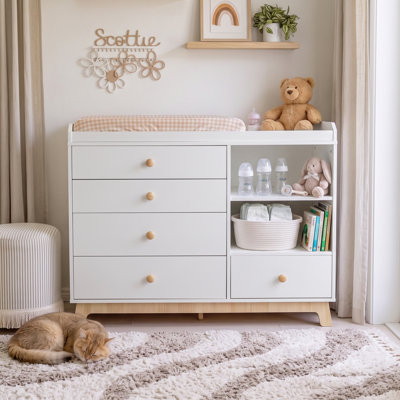 White Changing Table Dresser, Baby Dresser with Removable Changing Topper