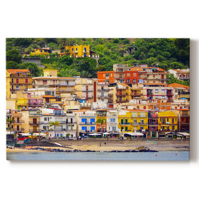 Village de plage italien - Toile tendue avec châssis encadré - Prêt à être accroché