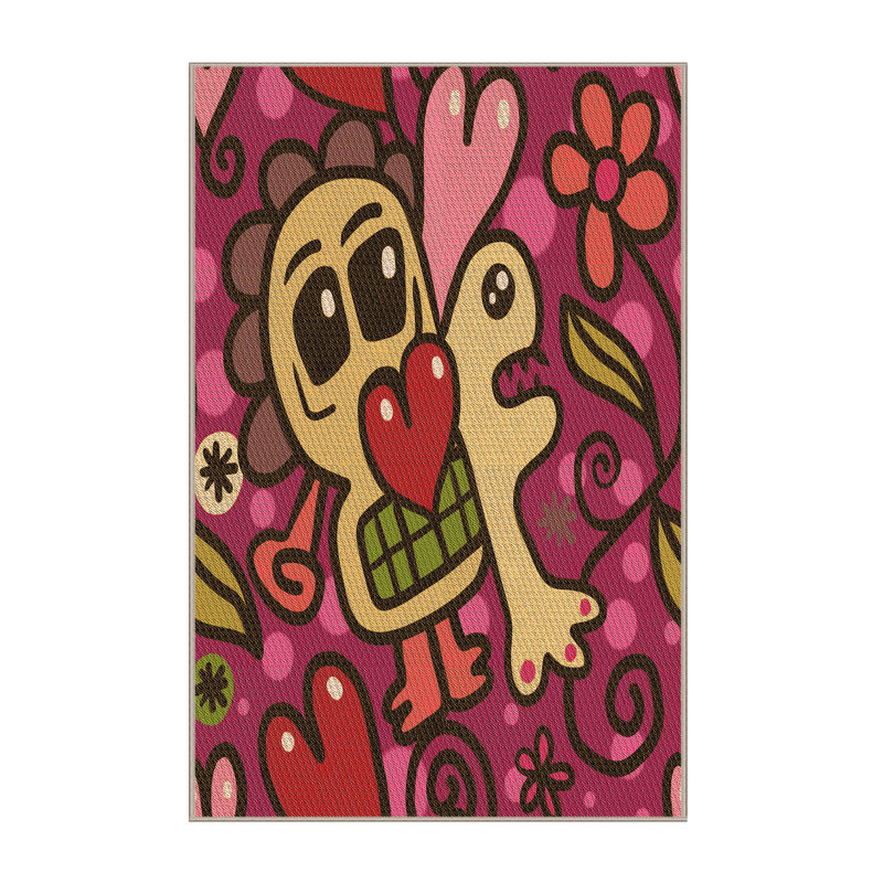 Tapis zone rose en laine pois points, Rectangle 2 pi x 3 pi