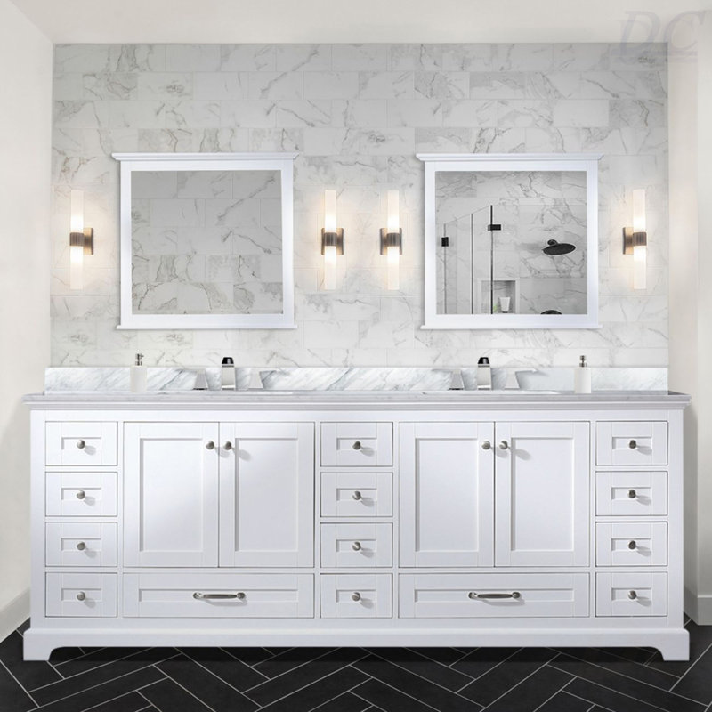 Meuble-lavabo double 84 po X P 22 po D, avec plateau en marbre de Carrare, Blanc, Marbre de Carrare