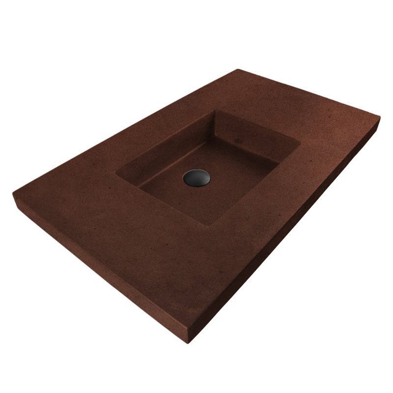 Newterra Concrete Handmade Rectangular Console Bathroom Sink, Deck Mounted, Terracotta