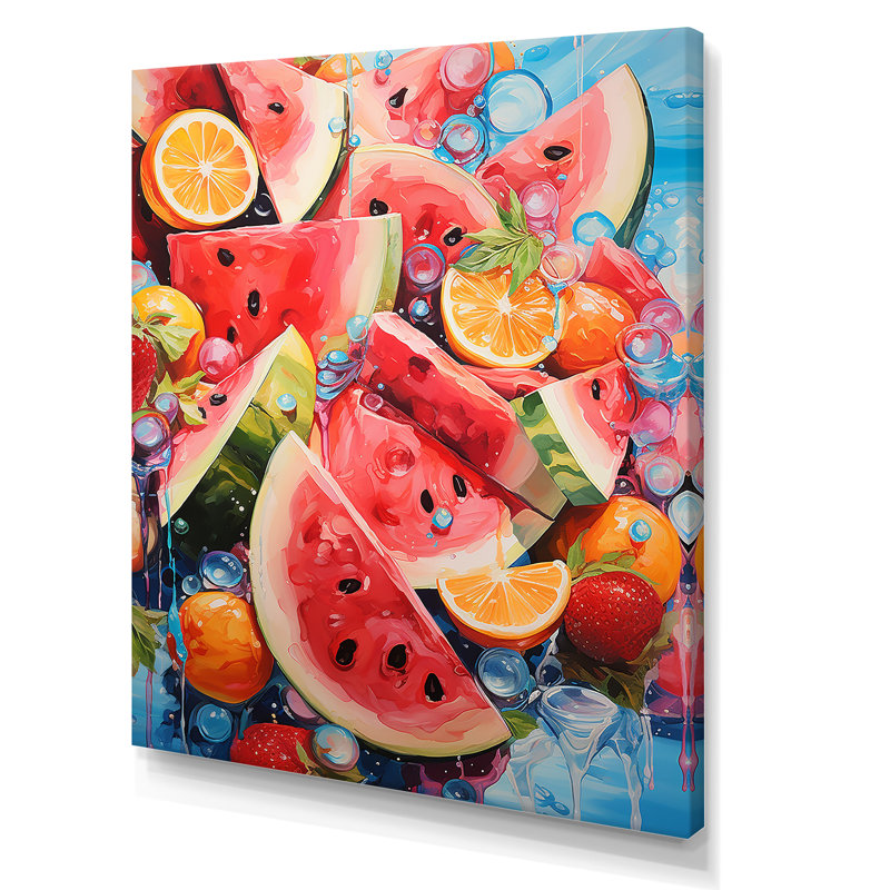 «Whimsy Pastel» rose pastèque I - fruits, art mural, H 32 po x l 24 po x P 1 po
