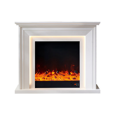 Beige Solid Wood Electric Fireplace