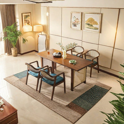 Rattan solid wood dining table set