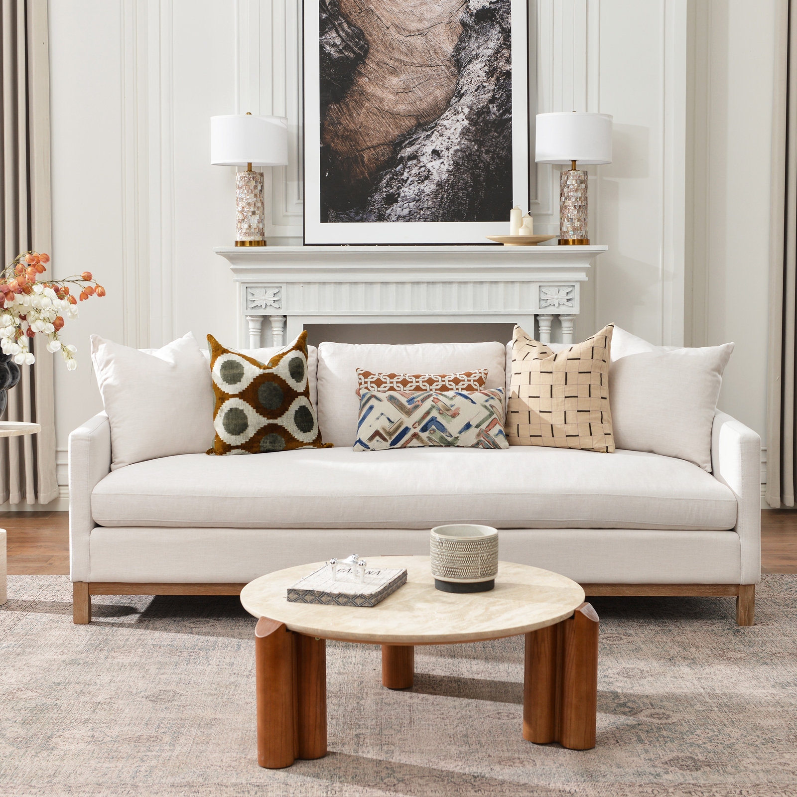 Cami 91'' Upholstered Sofa, Cloud Linen Blend