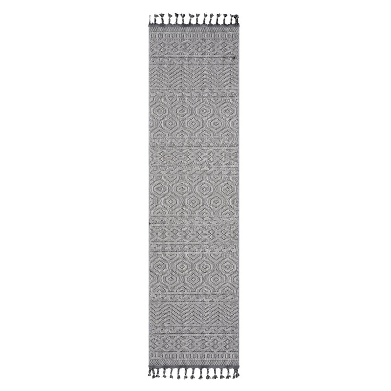 White Geometric 2X8 Loom & Area Rug, Non-Shedding Stain-, For Eat-In Kitchen Bedroom, , Pet Approved Rug Geometric, Stain- Non-Shedding, Dorm Room, Soft And Safe
