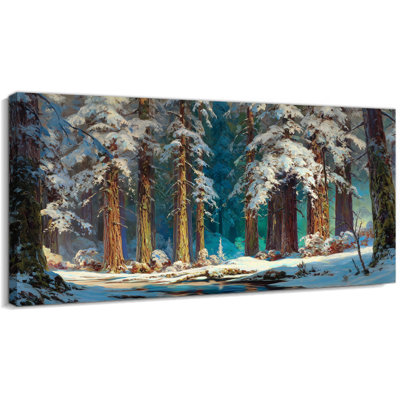 Art mural de Noël forêt d'hiver, impressions sur toile de pin enneigé, paysage mural scène d'hiver tranquille, photo suspendue pour salon, chambre à coucher, bureau