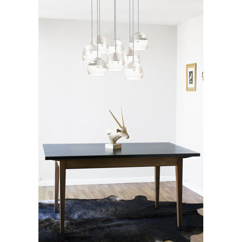 8 - Light Crystal Chandelier, White/Silver, 120" H x 18" W x 18" D, Nickel Braided Cord