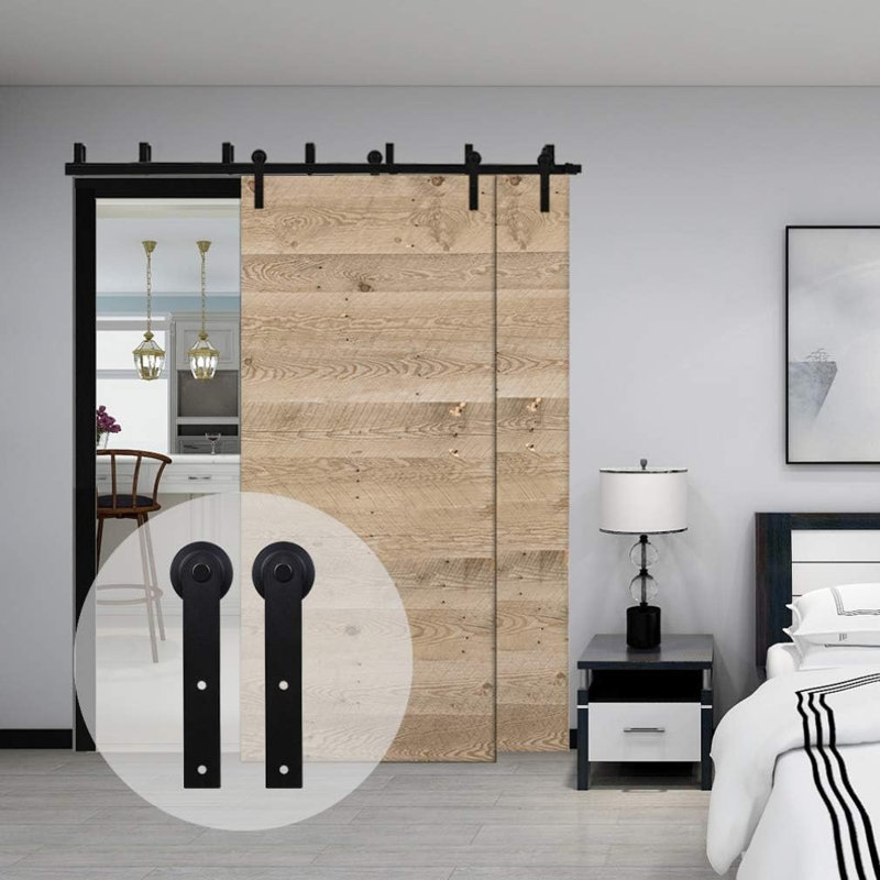 Matte Black Double Bypass Barn Door Hardware Kit