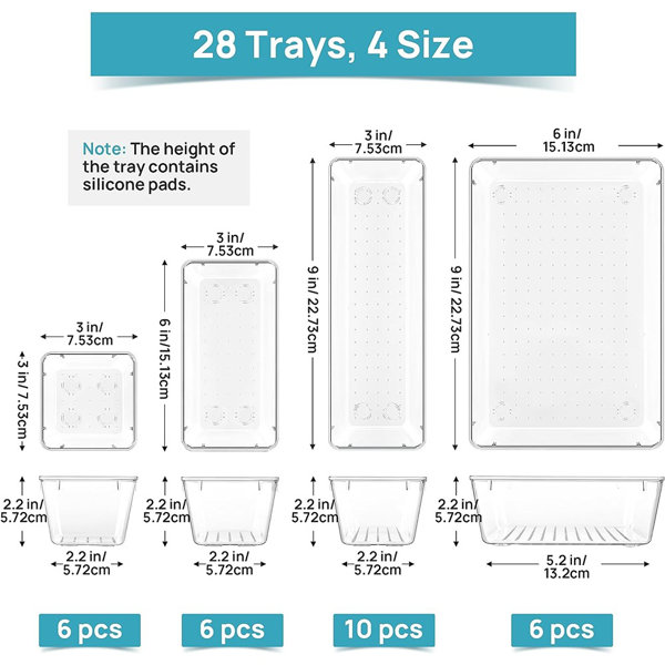 Rebrilliant 28 PCS Clear Plastic Drawer Organizers Set, 4-Size