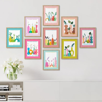 " Multicolor Colorful Flower Bouquet Vase Variety " 9 - Pieces