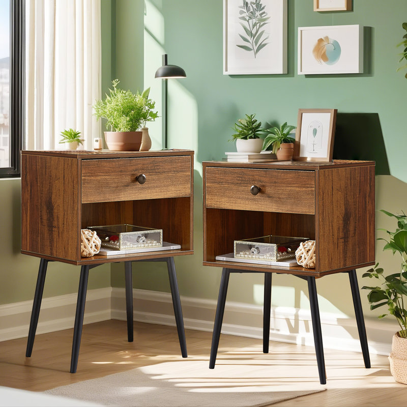 Kempst Nightstands Set for Bedroom Living Room, Brown