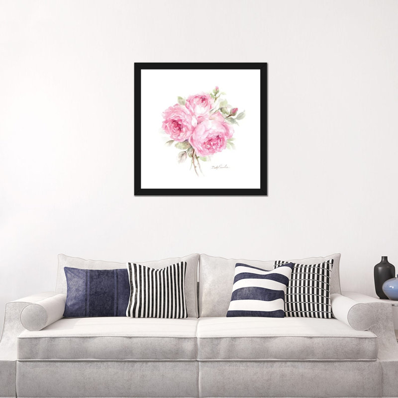 Roses anglaises par Debi coules-reproduction d’art, H 24 po x l 24 po x P 1 po, Papier encadré noir, Blanc