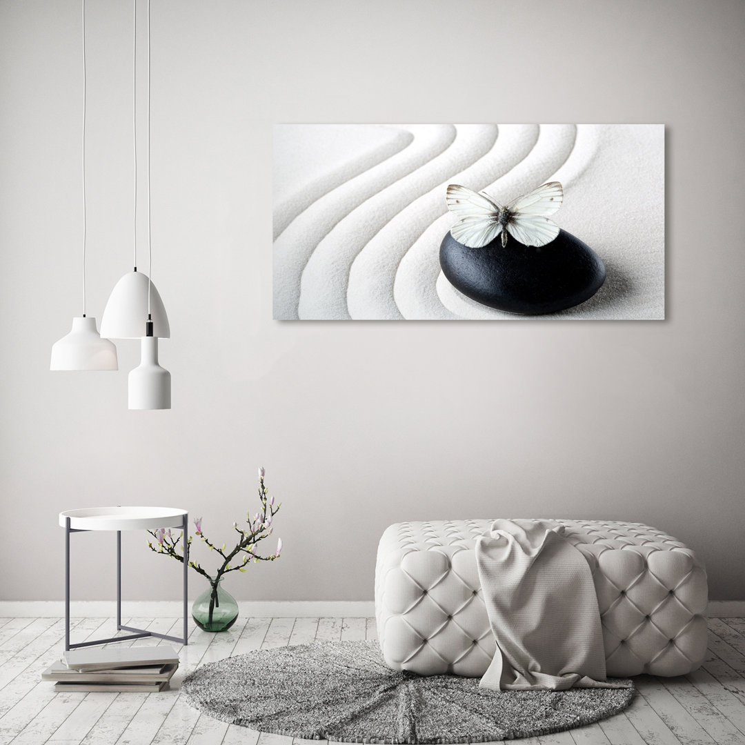 Zen Stone And Butterfly - No Frame Print on Glass