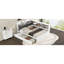 Lit plateforme en bois avec lit gigogne, rangement pour tête de lit et tablettes en blanc
