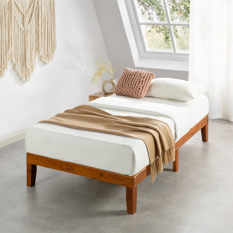 Lit plateforme en bois massif Harlow, Cerisier, Simple